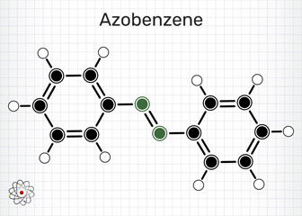 Azobenzene molecule, photoswitchable chemical compound. Chemical structure. Sheet of paper in a cage. Vector illustration