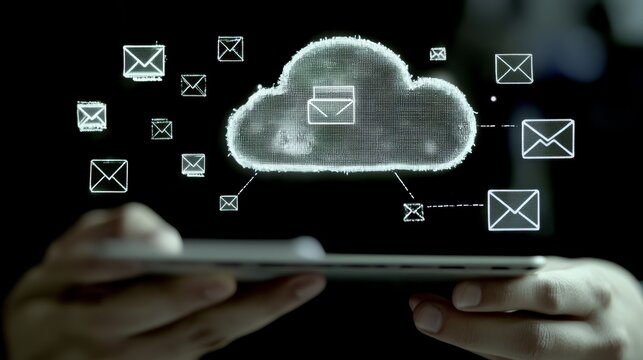 Person holding cutting edge smartphone showcasing cloud computing icon and digital connection. - Powered by Adobe