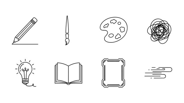 Creative art tools and concepts in minimalist line art style - Powered by Adobe