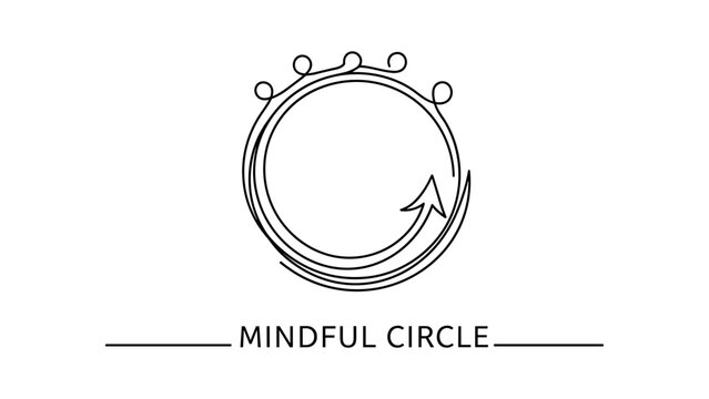Minimalist circular logo with arrow and connected dots for mindful design