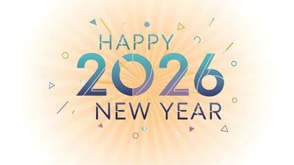 Happy New Year 2026 with a burst of colorful confetti and radiant light.