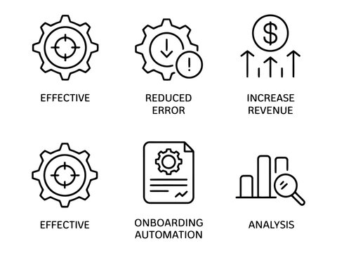 Business process icons for efficiency isolated on transparent background, Vector