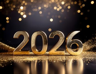 Golden 2026 New Year Sparkling Text