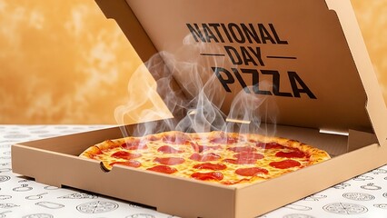 Fresh pepperoni pizza in open box for national day celebration