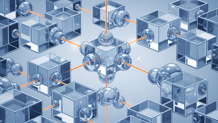 Interconnected cubes represent a blockchain network, symbolizing secure data and decentralized technology for modern digital infrastructure