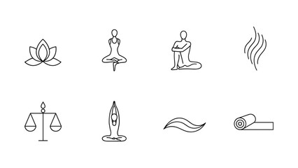 Minimalist yoga and wellness icons for relaxation and balance design projects