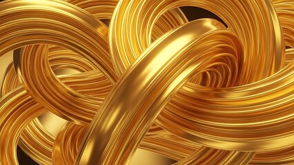 Abstract swirling golden metallic ribbons with rich texture and shine