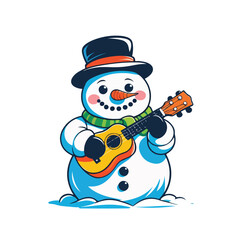 a snowman character playing a ukulele or small guitar