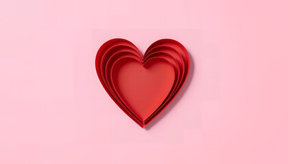 Layered red hearts on a soft pink background