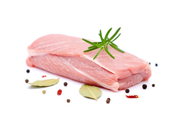 Pieces of raw meat isolated on white background