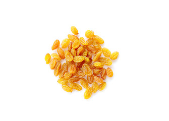 Dried raisins isolated on white background.
