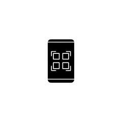 Black smartphone with four squares on the screen icon on transparent background