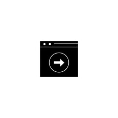 Black browser window with a right arrow in a white circle on transparent background