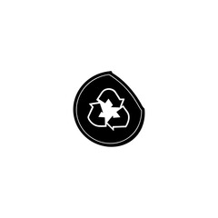 Recycle symbol inside a black sticker with torn corner on transparent background