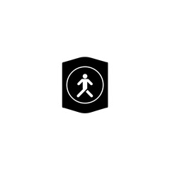 Illustration of a pedestrian sign inside a black shape on transparent background