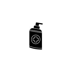 Illustration of a sanitizer bottle with a cross symbol on transparent background