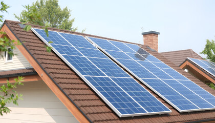 Solar panels installed on a residential rooftop under a clear sky