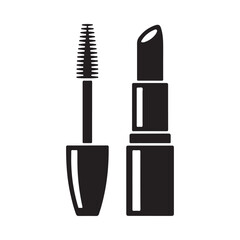 Black and white icon of mascara and lipstick