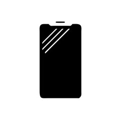 Illustration of a black smartphone with screen reflection on transparent background