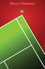Fototapeta premium Christmas and new year poster background. Creative Xmas tree made by tennis court and tennis ball 
