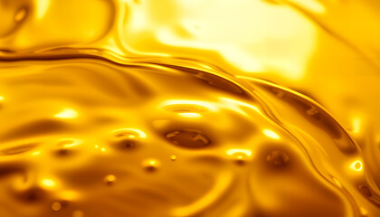 Abstract golden liquid with swirling patterns and light reflections