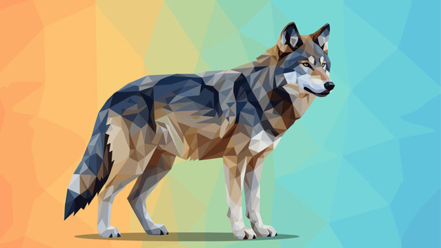 Geometric low poly wolf on vibrant gradient background