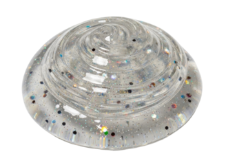 Close-up of clear, glittery slime with a swirled texture, perfect for sensory play.