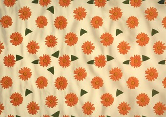 Orange flower pattern with green triangle accents on cream background