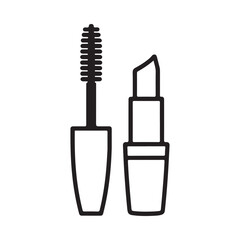 Simple line art icon of mascara and lipstick