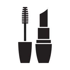 Simple black silhouette of mascara and lipstick icons