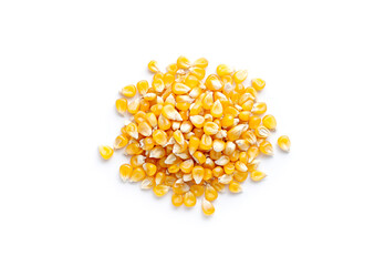 Raw corn grains isolated on white background