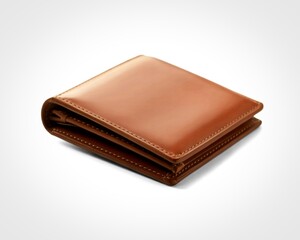 Classic brown leather bifold wallet on white background