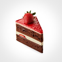Decadent chocolate cake slice with fresh strawberry topping