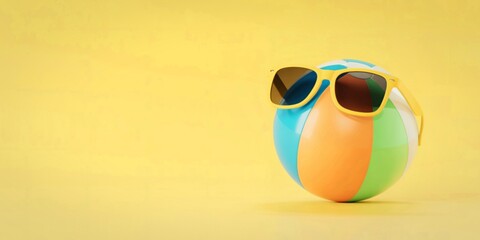 Beach ball wearing sunglasses on a yellow background