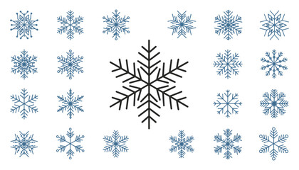 Snowflakes Icon Set — Blue and Black Snowflake Vector Icons for Winter, Holiday, and Seasonal Design