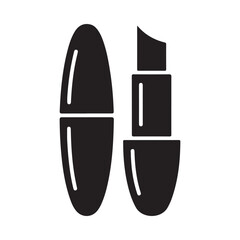 Black and white icon of an open lipstick and its cap