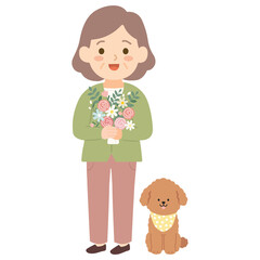 귀여운 강아지와 인자한 미소의 할머니_건강한 노년생활