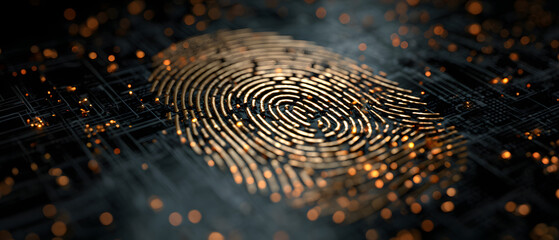 A digital lock with a fingerprint symbolizing cybersecurity and protection.