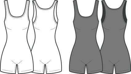 Front and back view of white and gray women's leotards or bodysuits women's apparel athletic wear