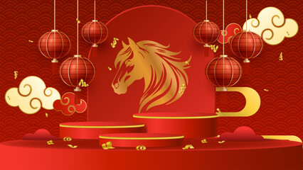 chinese new year red and gold podium