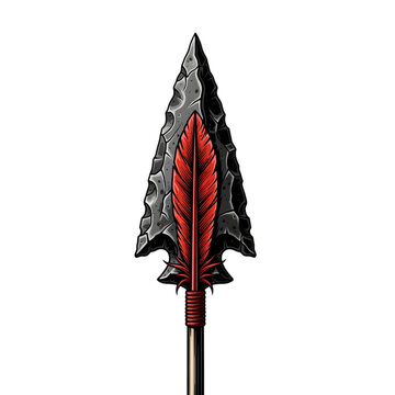 Native American Flint Arrowhead with Red Feather