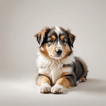 ラフコリー子犬の伏せポーズ