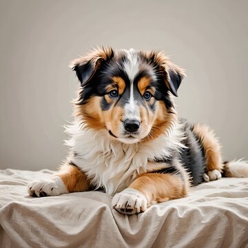 横たわるラフコリー子犬のイラスト