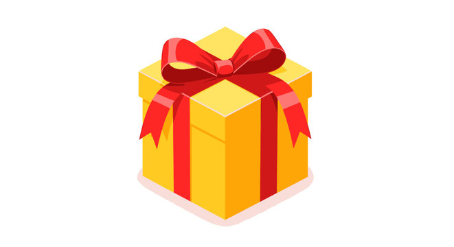Yellow Square Gift Box with Red Bow and Ribbon Vector