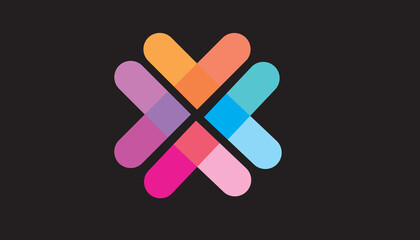 Colorful rounded cross logo with smooth gradient shapes. Vibrant geometric design blending warm and cool tones for a modern abstract symbol. Perfect for branding and creative visuals.