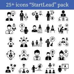  Startup Founder Icon Set Entrepreneur, Innovation, Business Launch, Startup Team Vector Pack