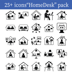 Work From Home Vector Icons Home Office, Remote Job, Freelance Silhouette Design Bundle for Productivity Kits