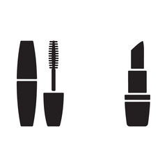 Simple black icons of mascara and lipstick