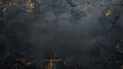 Dark rough textured concrete photo background. Golden dust effect black image