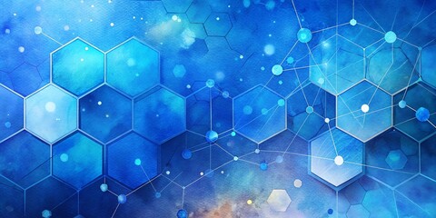 Blue technological background with connected hexagons and dots
